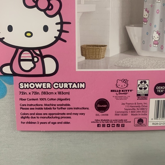 New Hello Kitty & Daisy Spring Flowers 72" x 72" Gray Shower Curtain - Picture 6 of 7